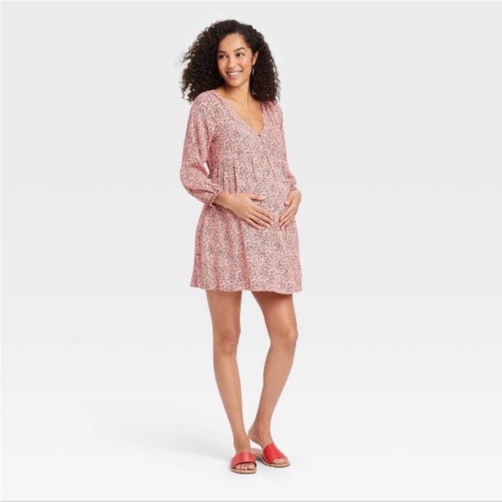 Hatch Pink Printed V-Neck Maternity Dress
